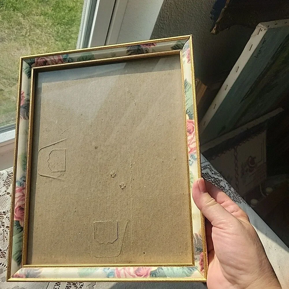 Vtg Lot of 4 Picture Frames Floral Enamel 80s style Chic Cottage Romantic Shabby